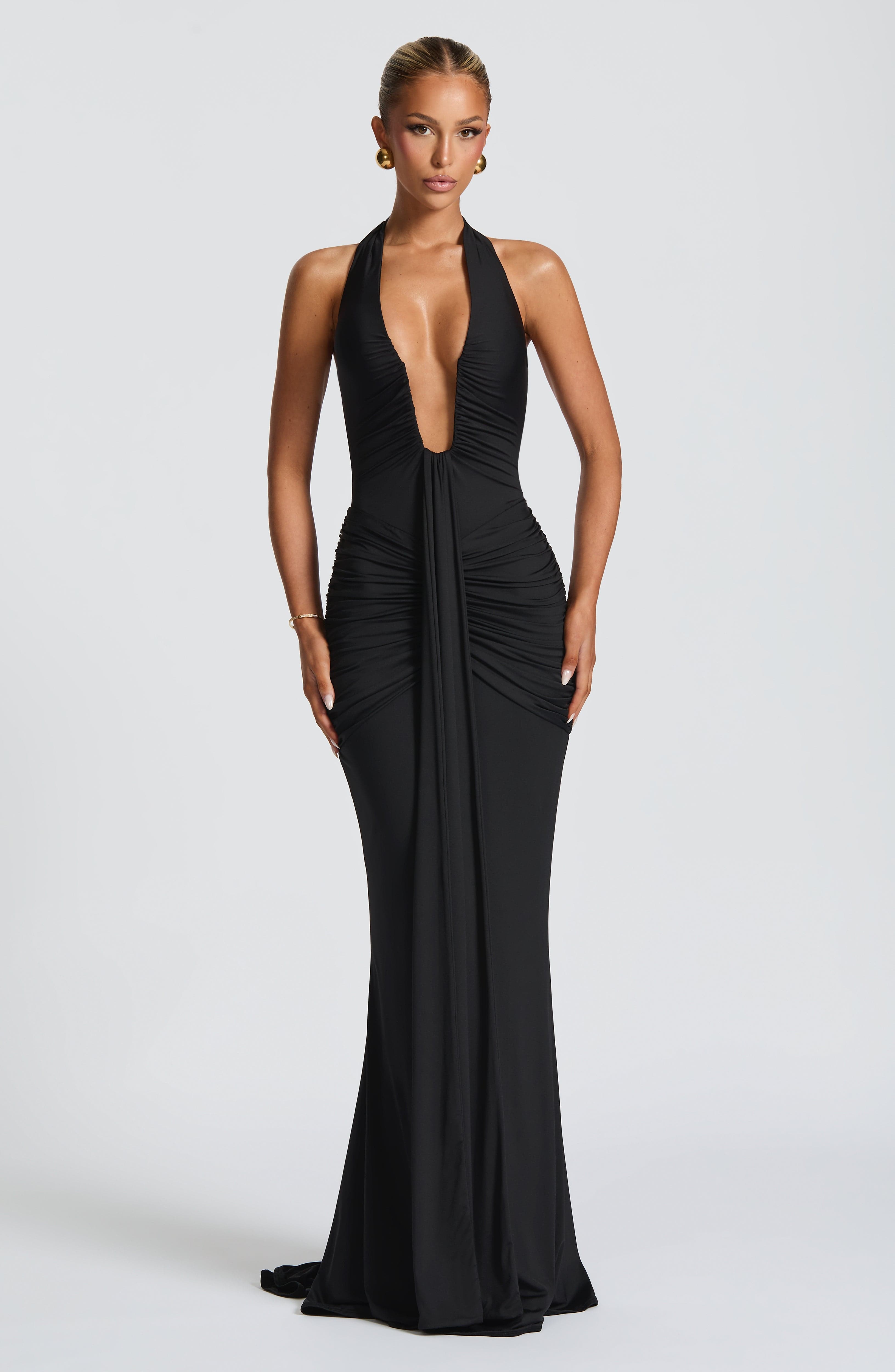LANGE HALTER DRAPÉ KLEED