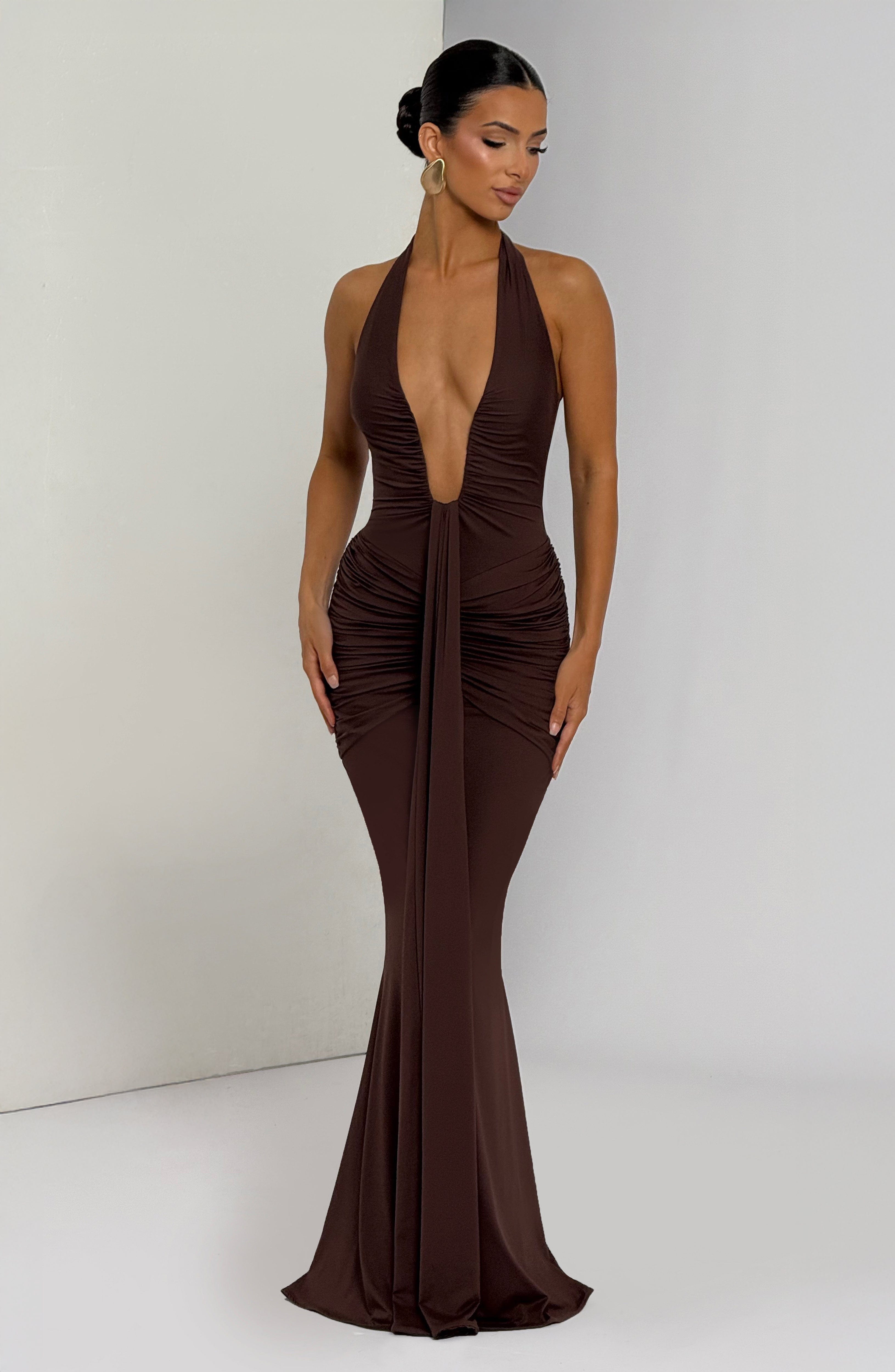 LANGE HALTER DRAPÉ KLEED