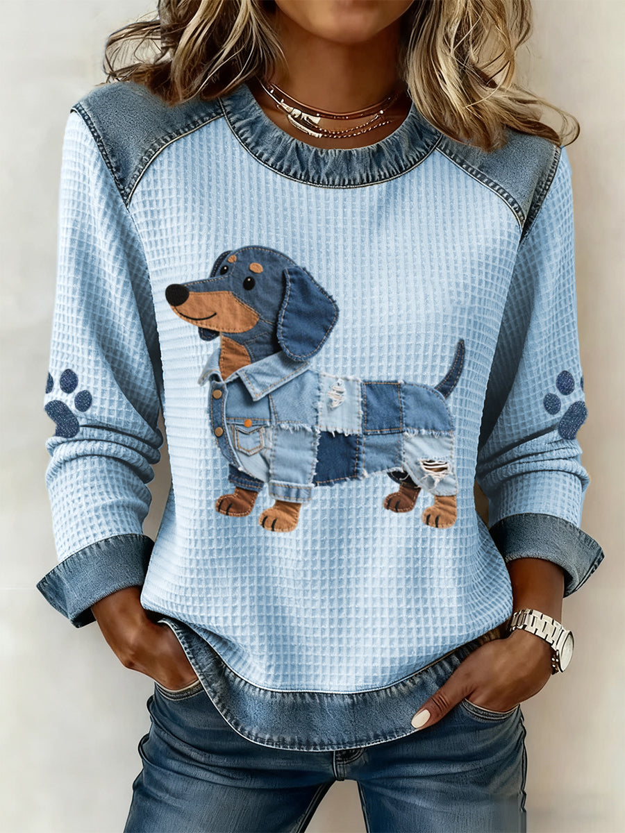 Julia - Charmante teckel met denim patchwork