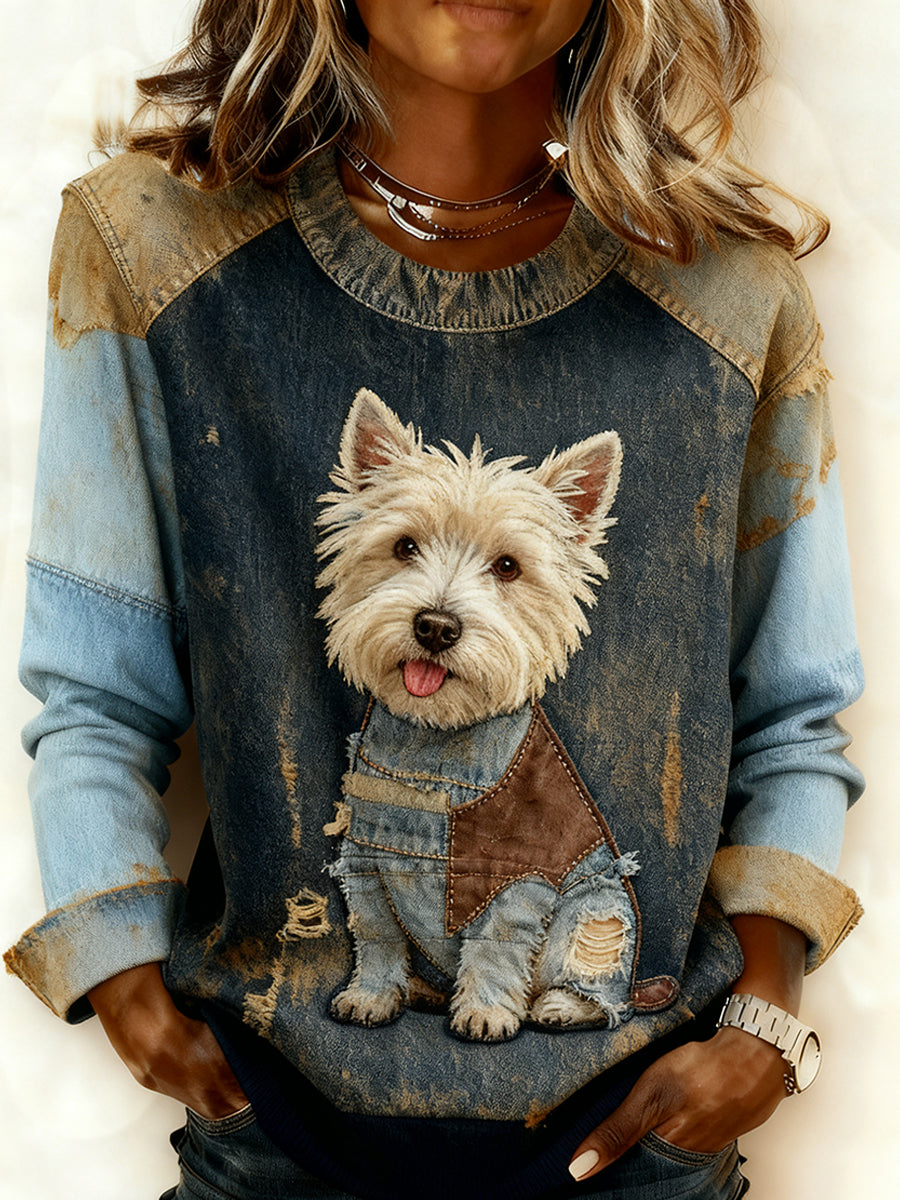 Bella - Comfortabele dameshoodie met retro patchwork en dierenprint