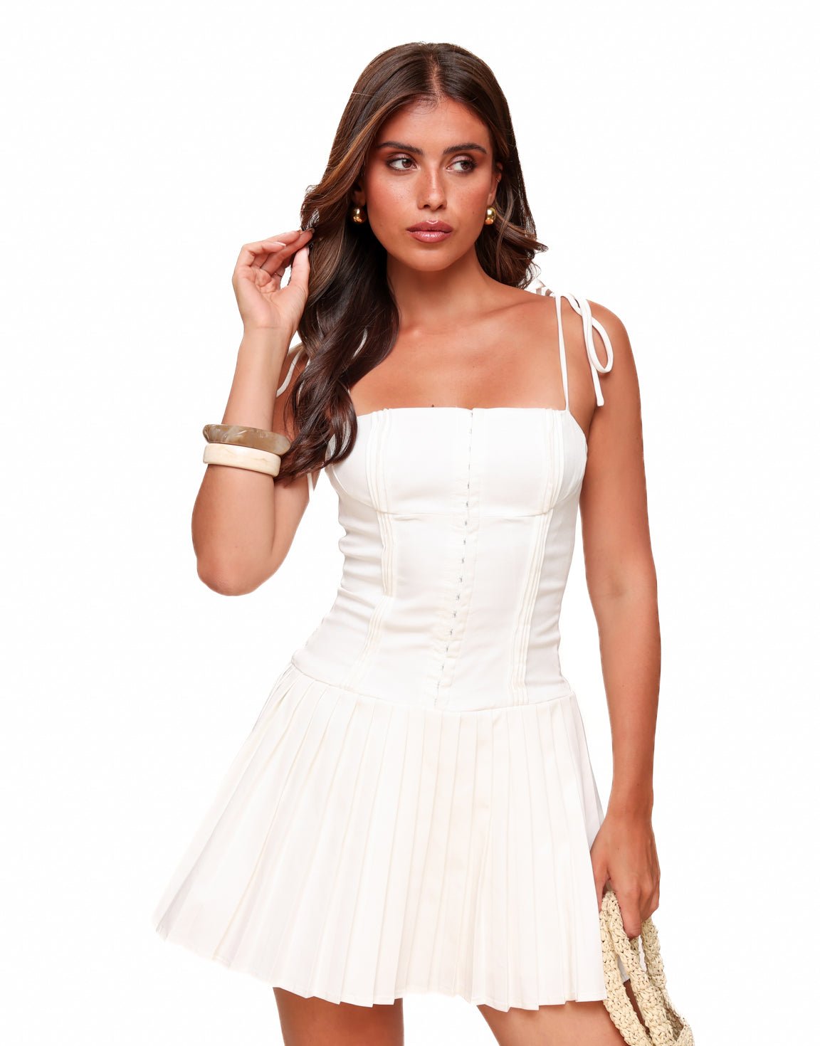 MINI CORSET JURK MET PLOOIENDE ROK